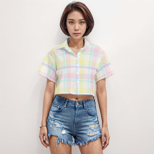 Short Sleeve Crop Shirt Gingham Pattern 1 - Weave West