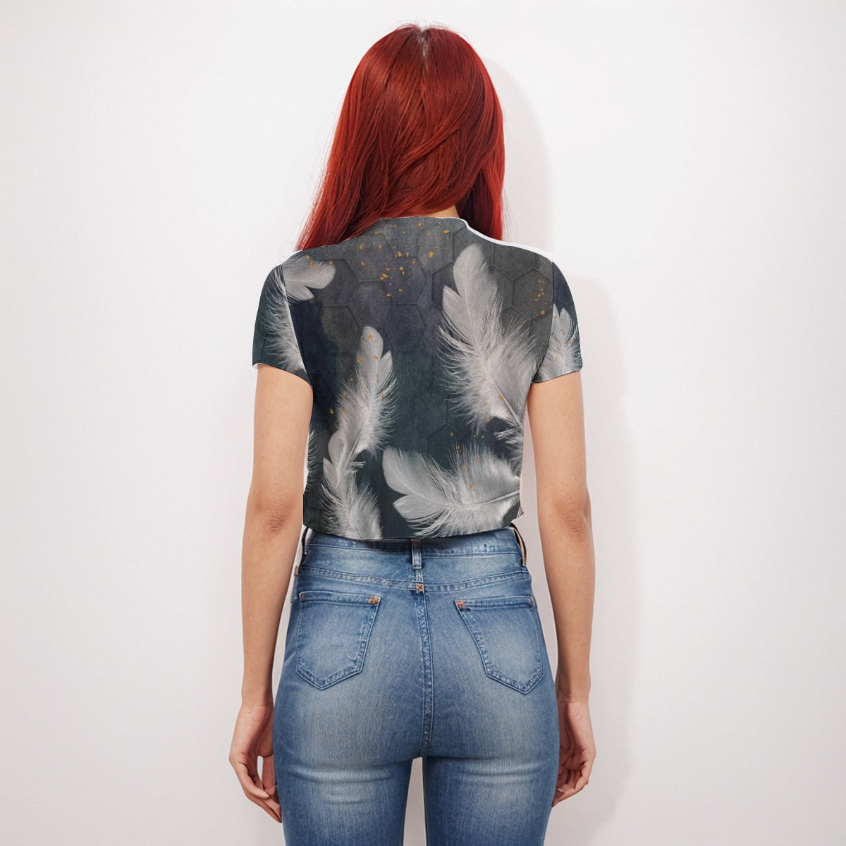Short Sleeves Mesh Crop Top Feather - Weave West