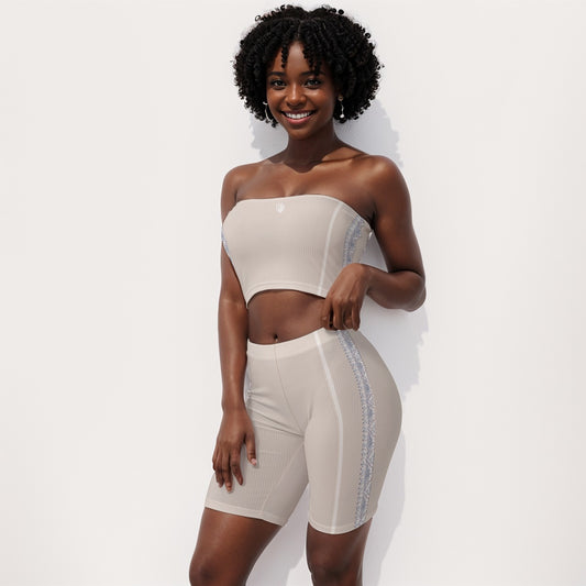 Tube Top And 7 Inch Inseam Shorts Set Cloudy Almond - Weave West