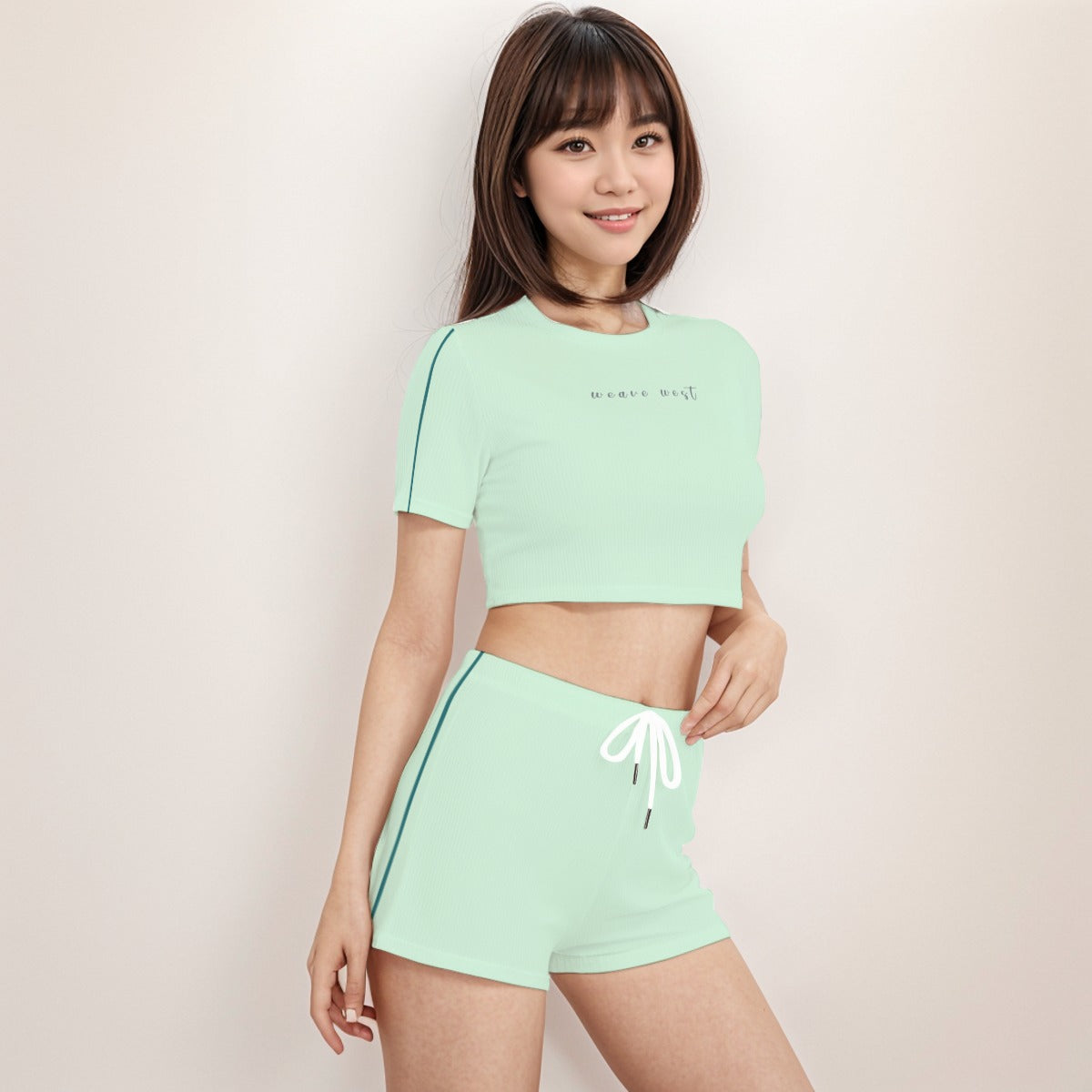 Crop Tee And Shorts Set Ethereal Jade - Weave West
