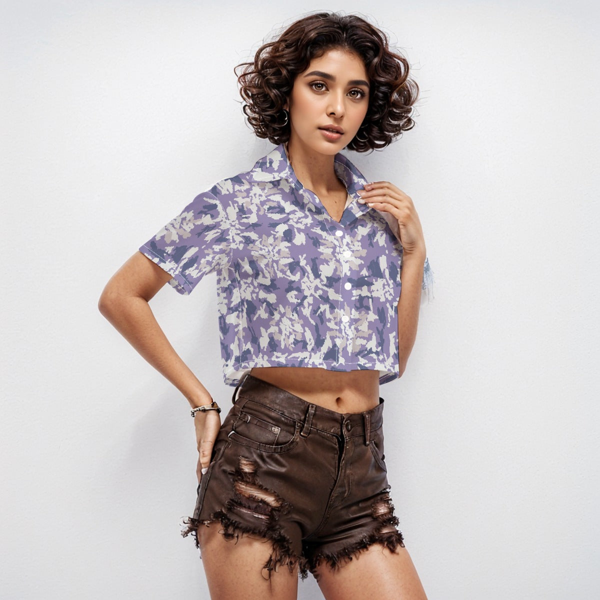 Short Sleeve Crop Shirt Flower 2 - Weave West