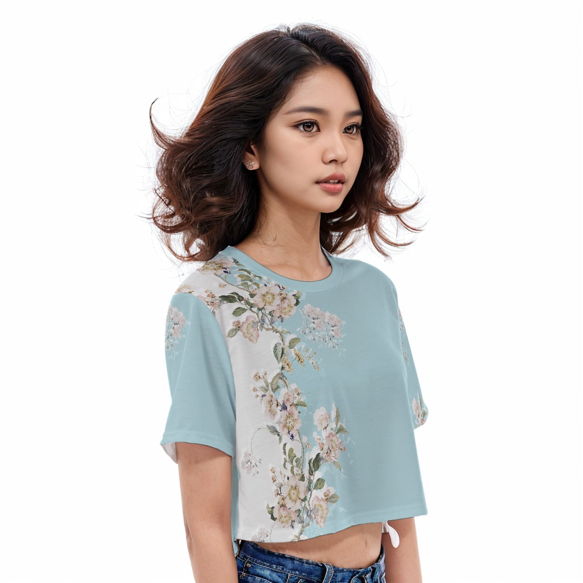 Casual Crop T-Shirt Floral Lagoon - Weave West