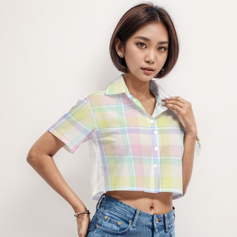 Short Sleeve Crop Shirt Gingham Pattern 1 - Weave West
