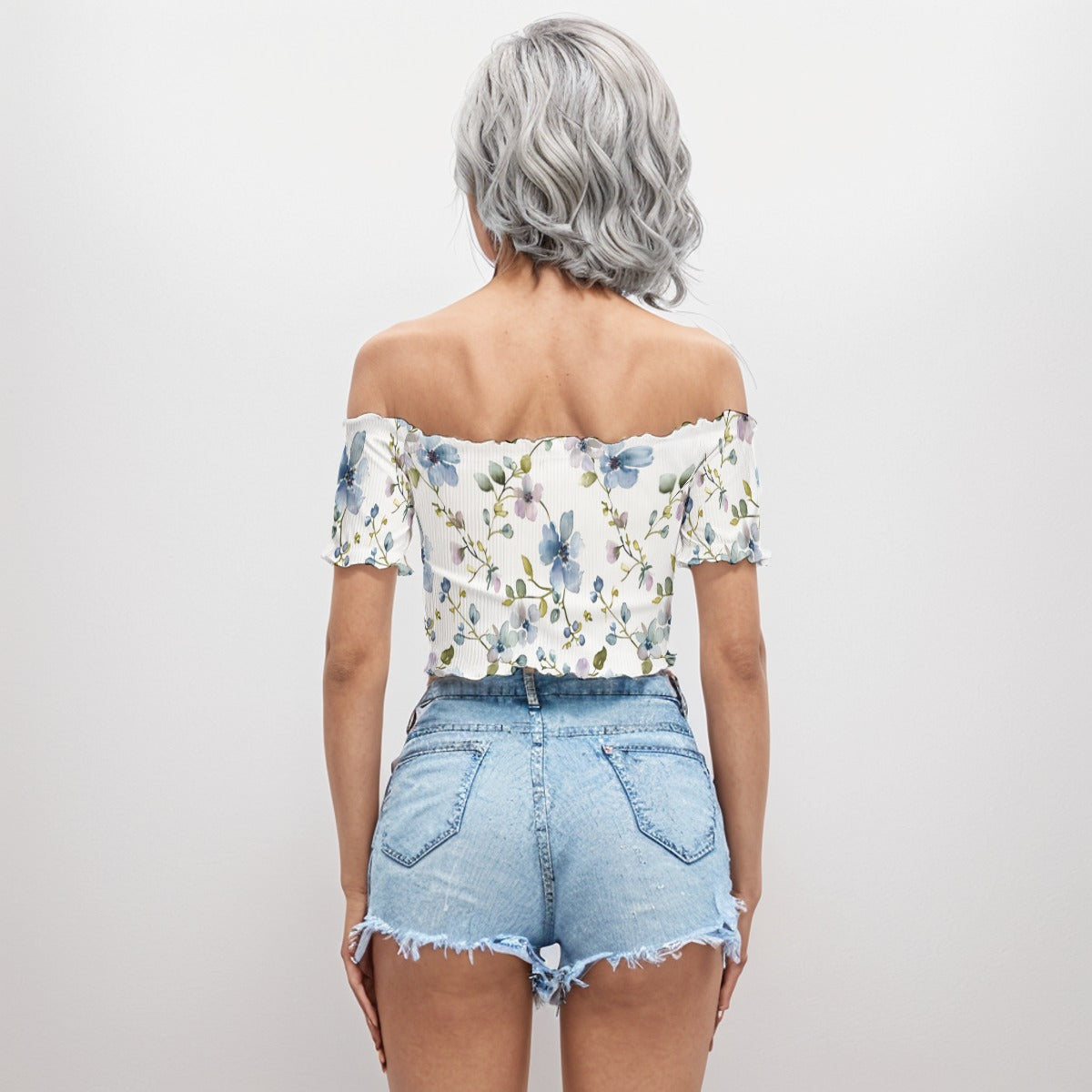 Shoulder Off Short Sleeves Crop Blouse Plant 4 - Weave West