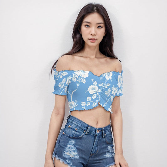 Shoulder Off Short Sleeves Crop Blouse Plant 6 - Weave West