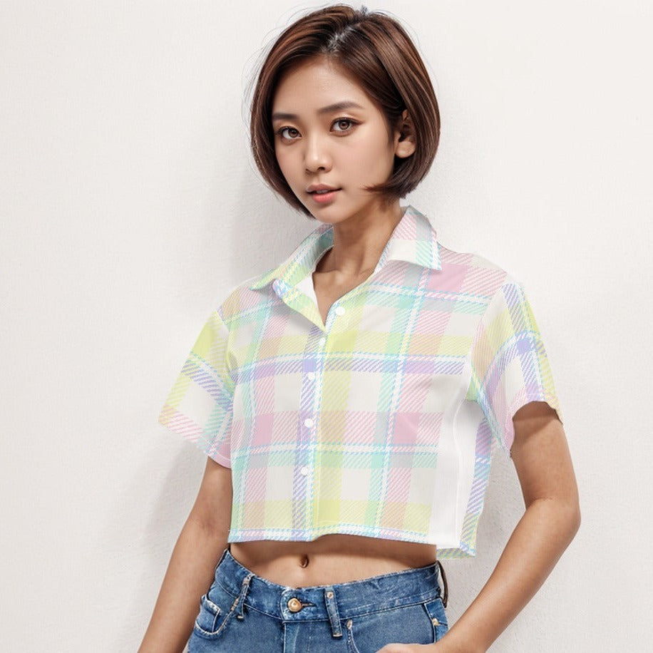 Short Sleeve Crop Shirt Gingham Pattern 1 - Weave West