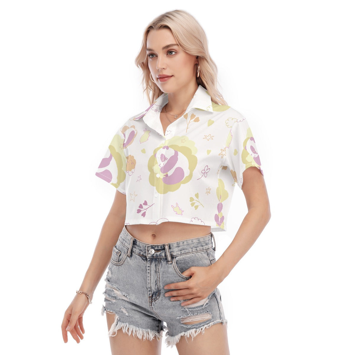 Short Sleeve Crop Shirt Sleepy Panda - Weave West