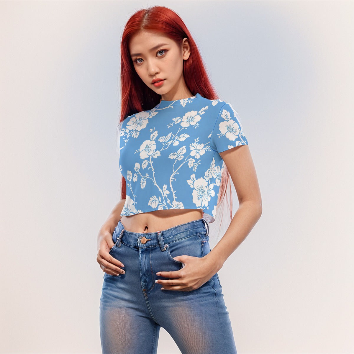 Short Sleeves Mesh Crop Top Flower - Weave West
