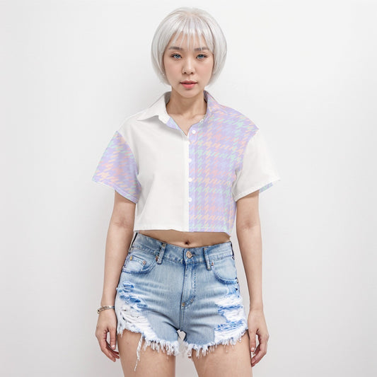 Short Sleeve Crop Shirt Gingham Pattern 2 - Weave West