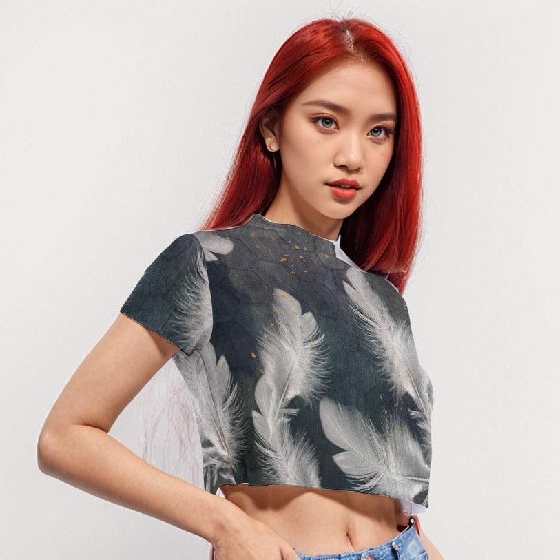 Short Sleeves Mesh Crop Top Feather - Weave West
