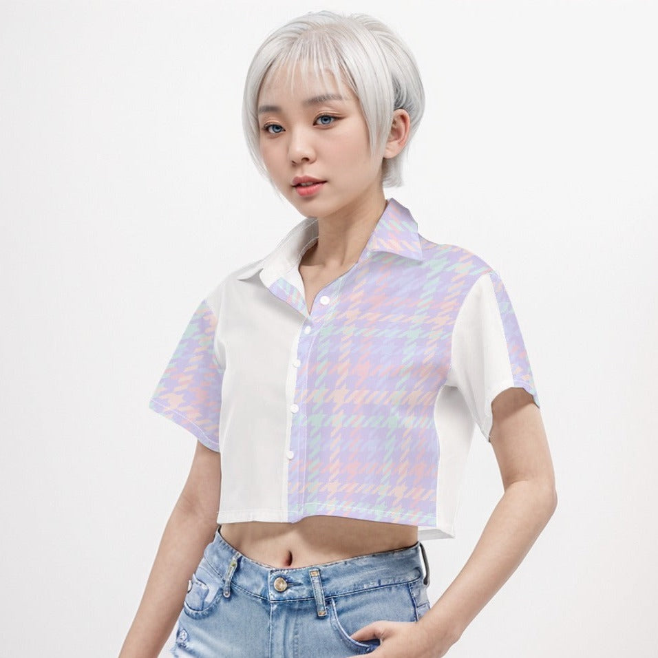 Short Sleeve Crop Shirt Gingham Pattern 2 - Weave West