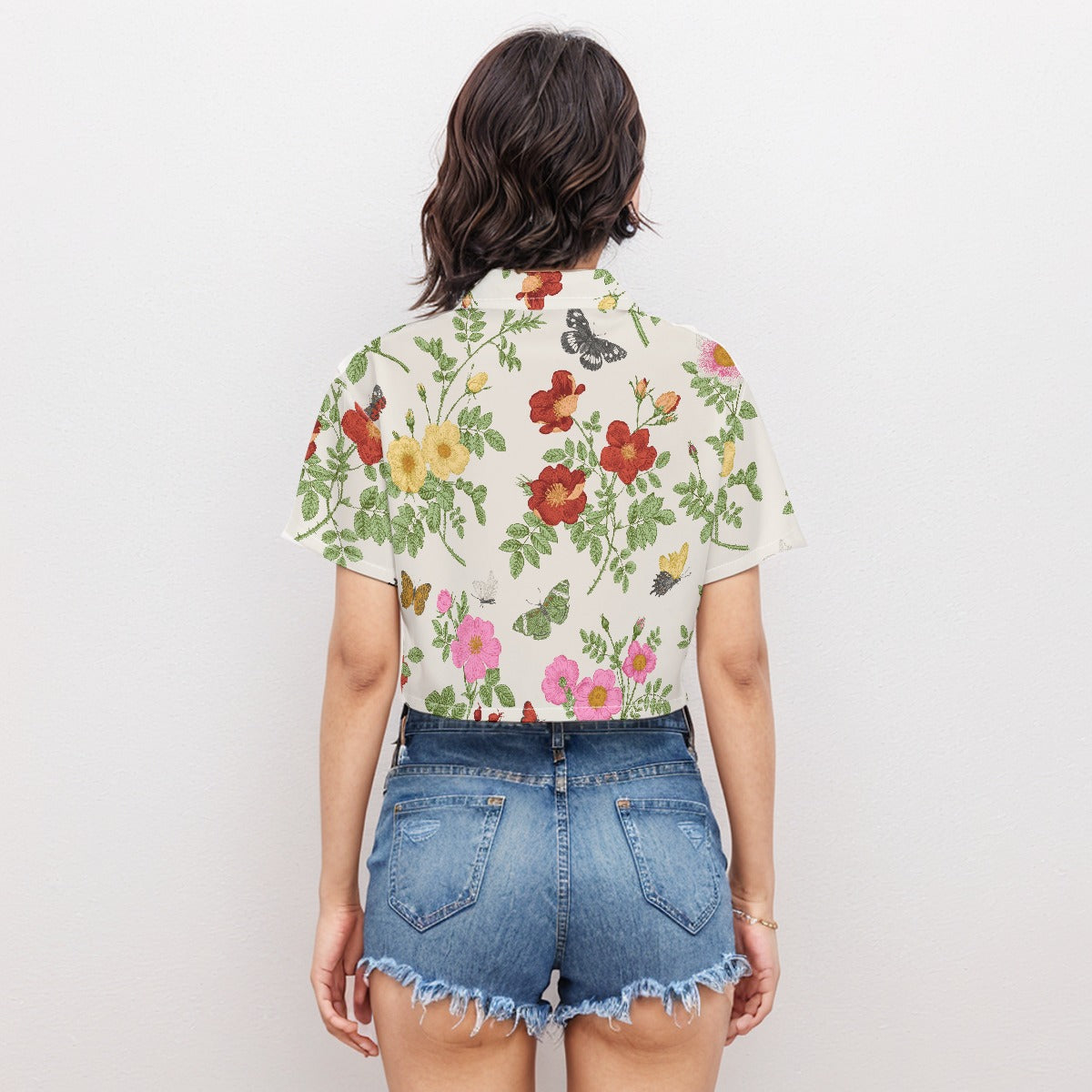 Short Sleeve Crop Shirt Flower 3 - Weave West