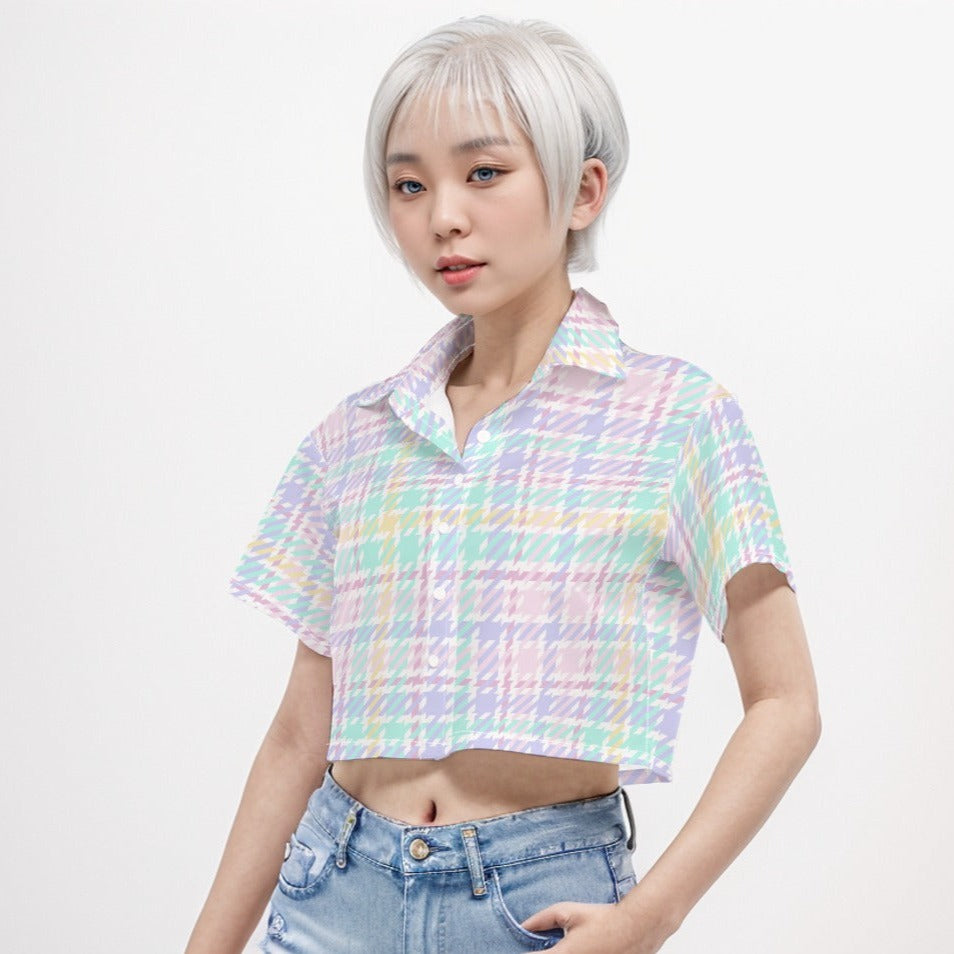 Short Sleeve Crop Shirt Gingham Pattern 3 - Weave West