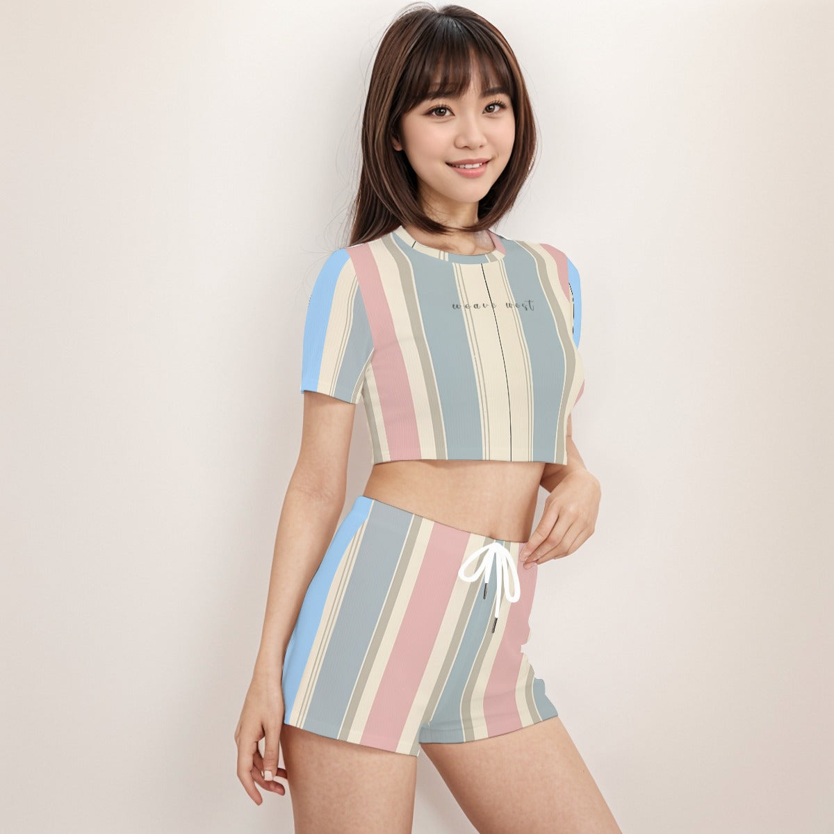 Crop Tee And Shorts Set Horizontal Stripes - Weave West