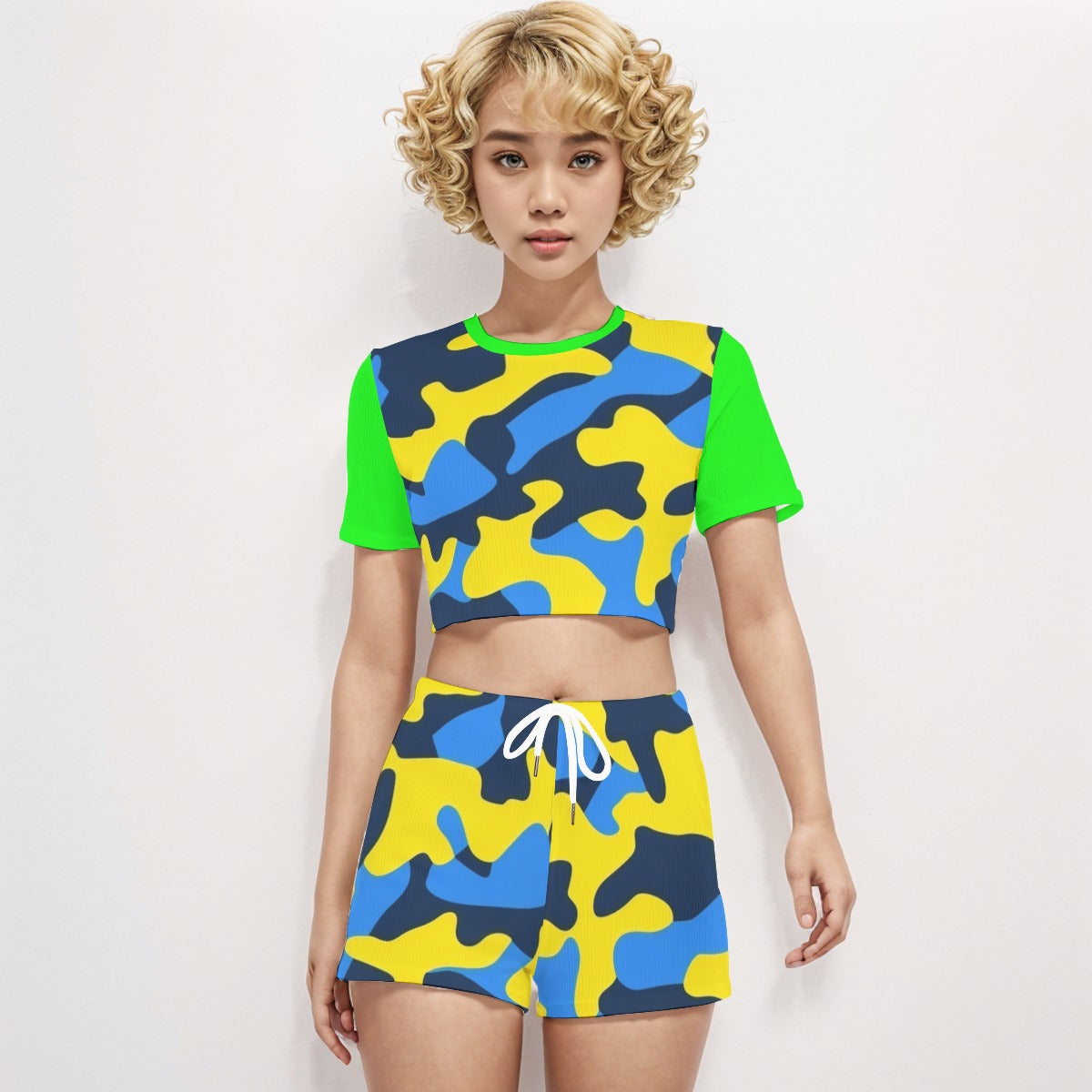 Crop Tee And Shorts Set Camo 2 - Weave West