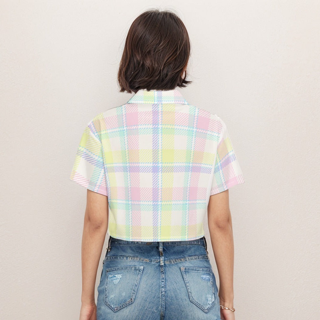 Short Sleeve Crop Shirt Gingham Pattern 1 - Weave West