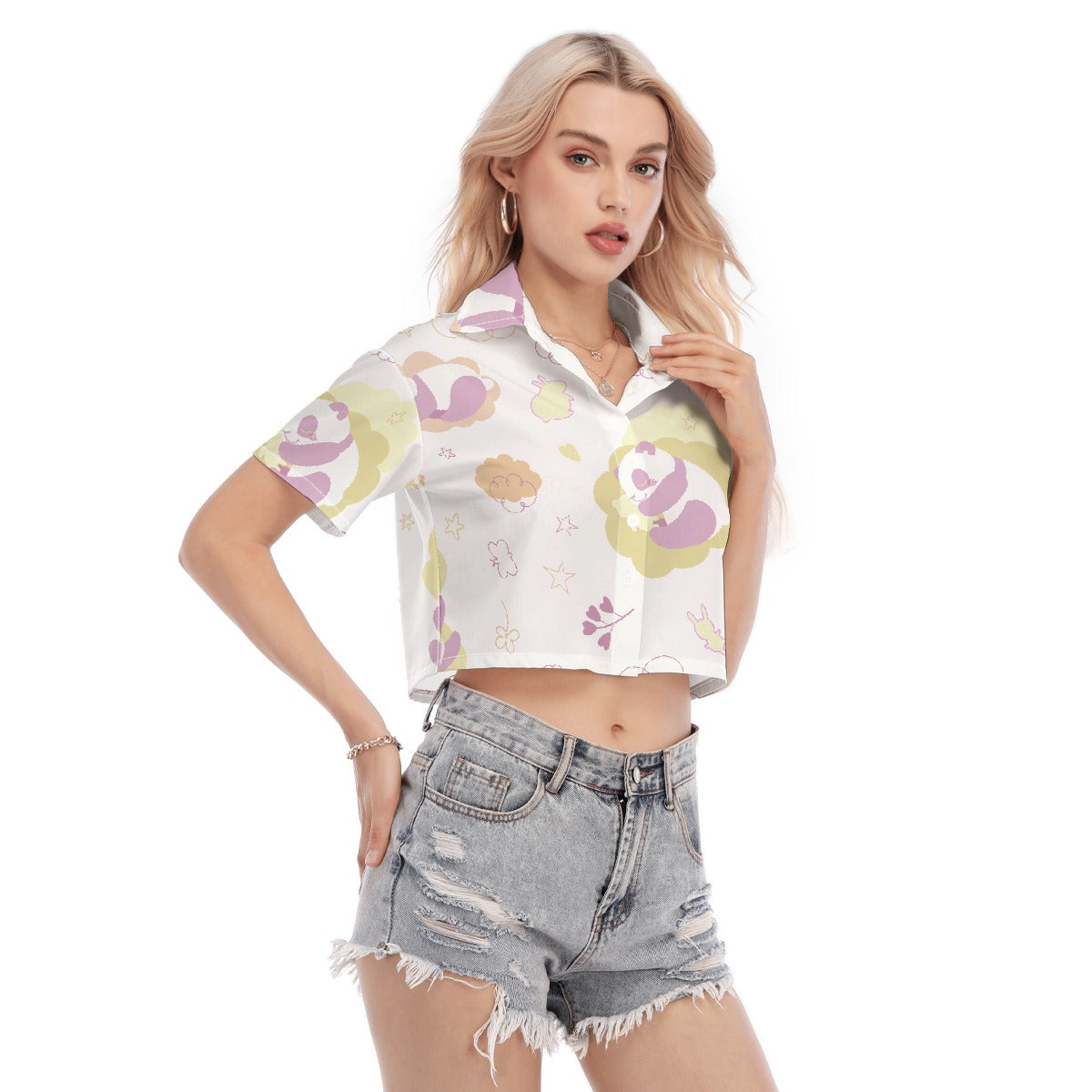 Short Sleeve Crop Shirt Sleepy Panda - Weave West