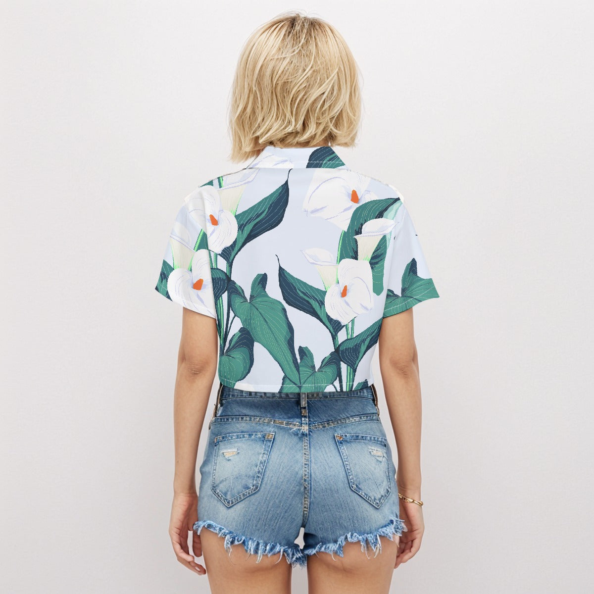 Short Sleeve Crop Shirt Flower 1 - Weave West