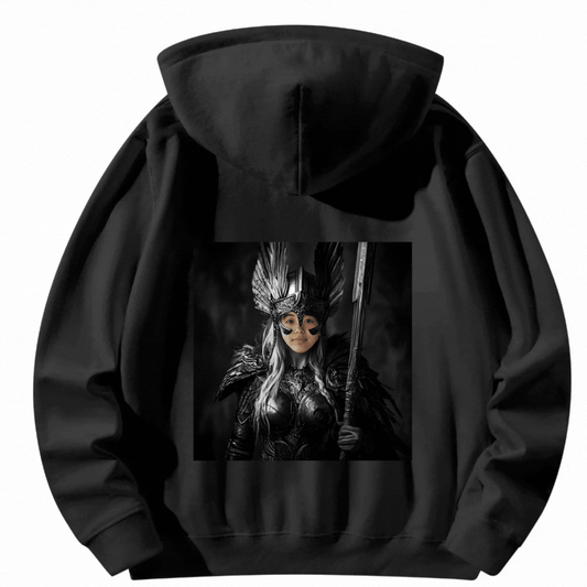 Halloween Customized Black Hoodie with Back Print Valkyrie Warrior - Weave West