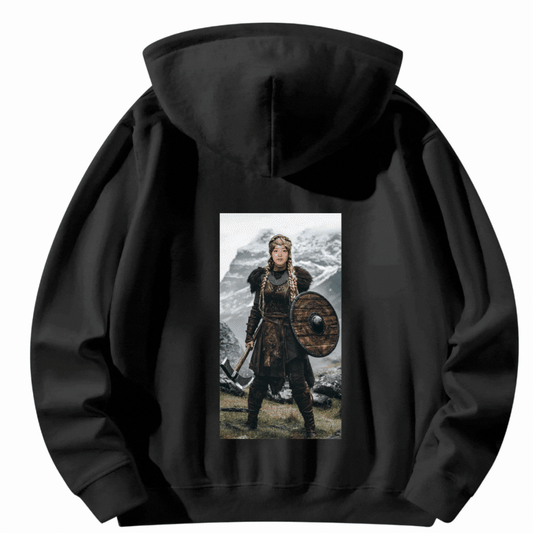 Halloween Customized Black Hoodie with Back Print Mongolian Fighter - Weave West