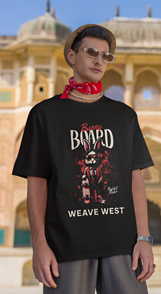 High Quality Cotton Oversized Loose-Fit Tee (Bunny Board) - Weave West