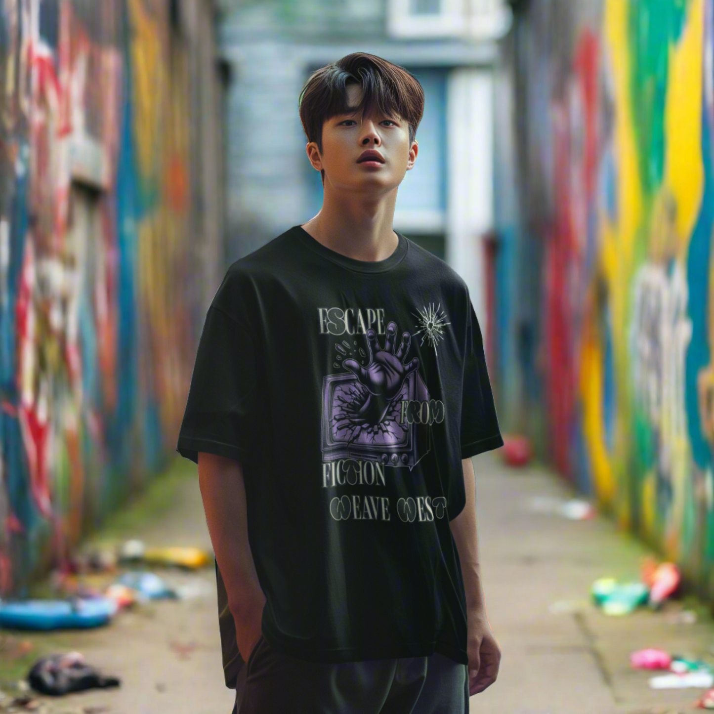 Soft Cotton Oversized Loose-Fit Tee (Escape From Fiction) - Weave West