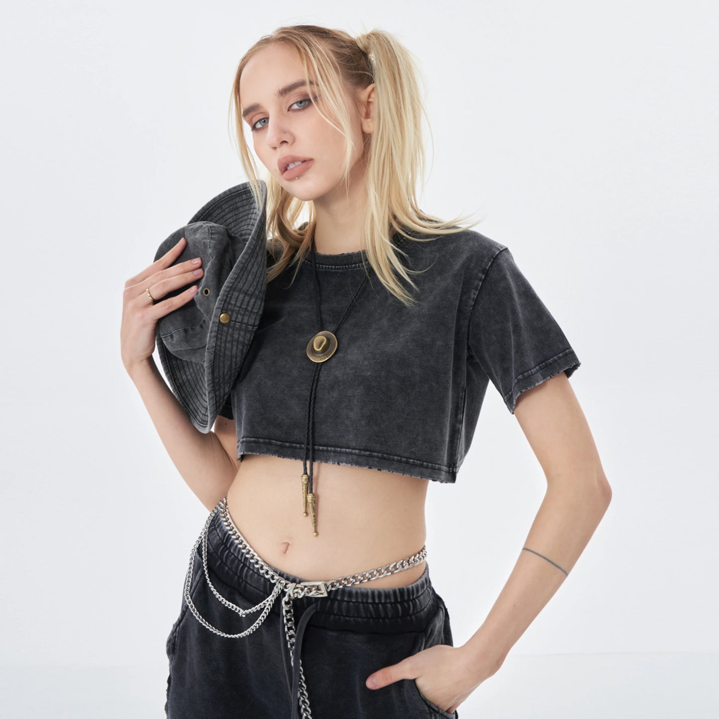 Soft Cotton Loose Snow Wash Crop Top Signature 1 - Weave West