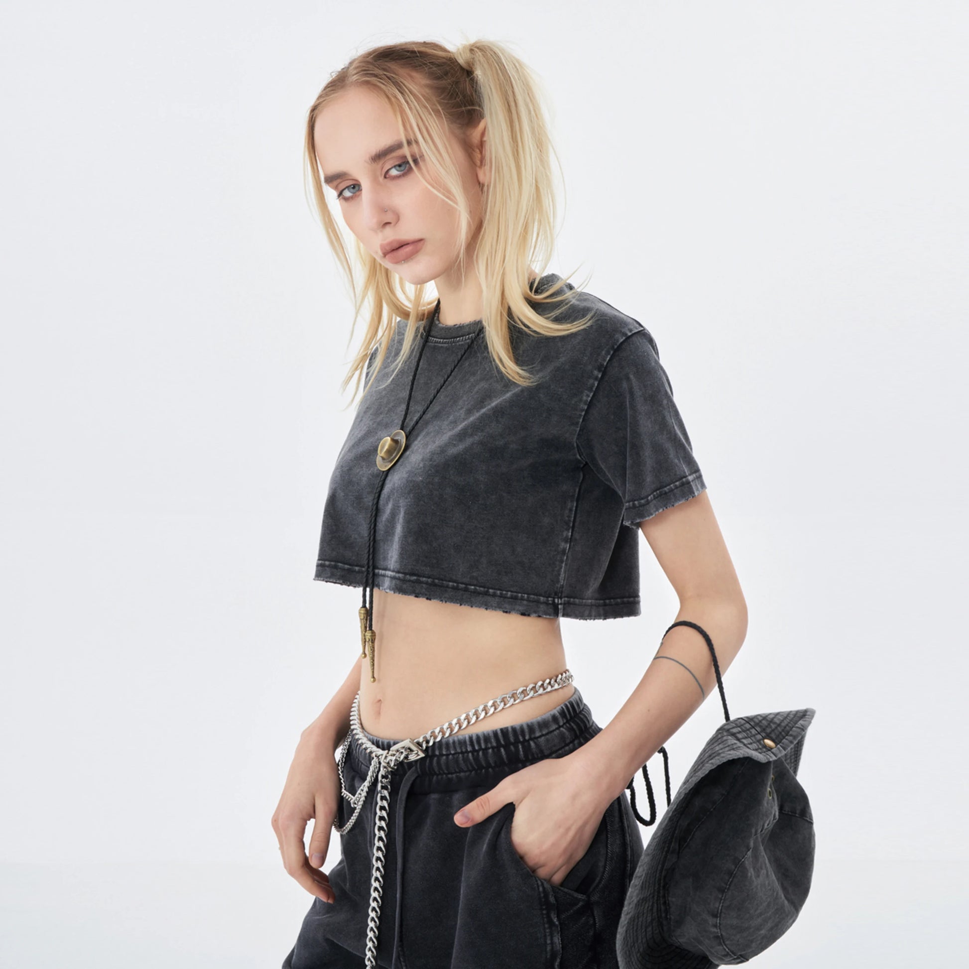 Soft Cotton Loose Snow Wash Crop Top Signature 4 - Weave West