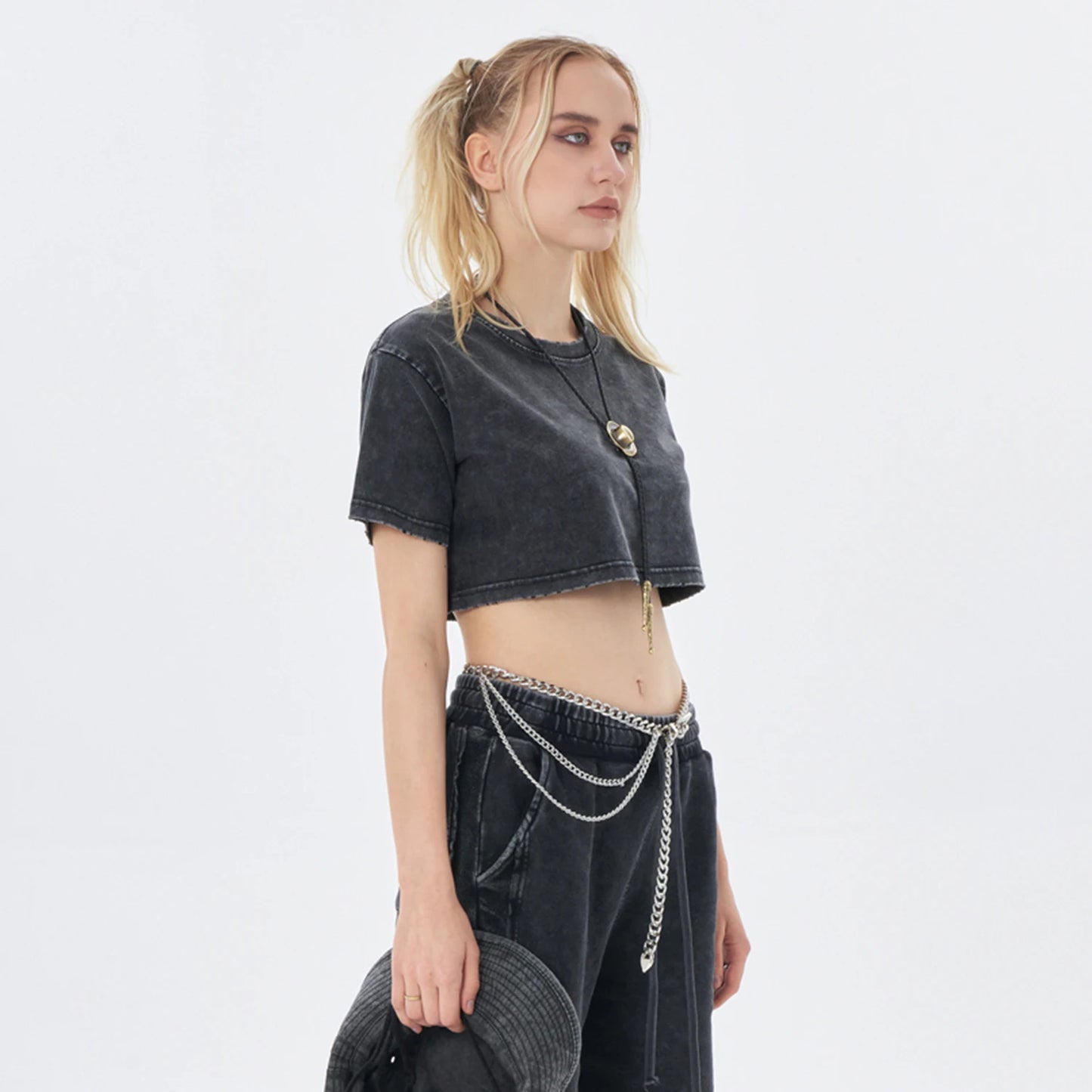 Soft Cotton Loose Snow Wash Crop Top Signature 4 - Weave West