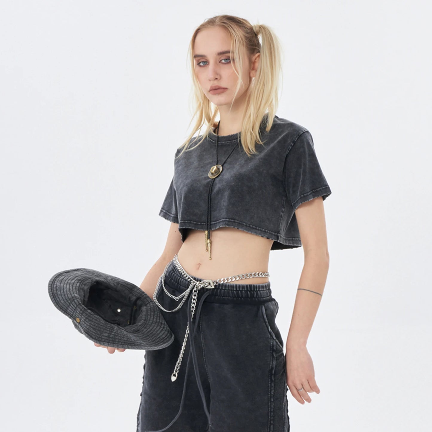 Soft Cotton Loose Snow Wash Crop Top Signature 1 - Weave West