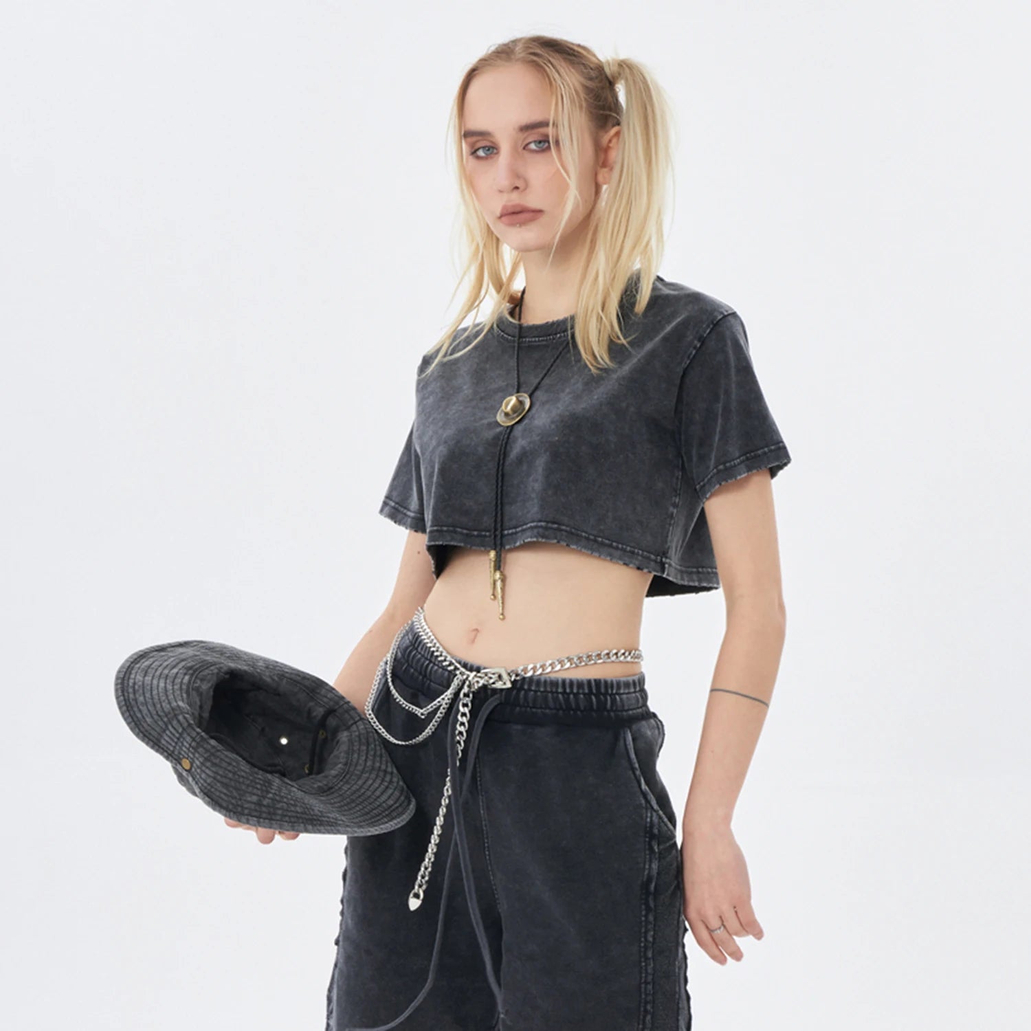 Soft Cotton Loose Snow Wash Crop Top Signature 1 - Weave West