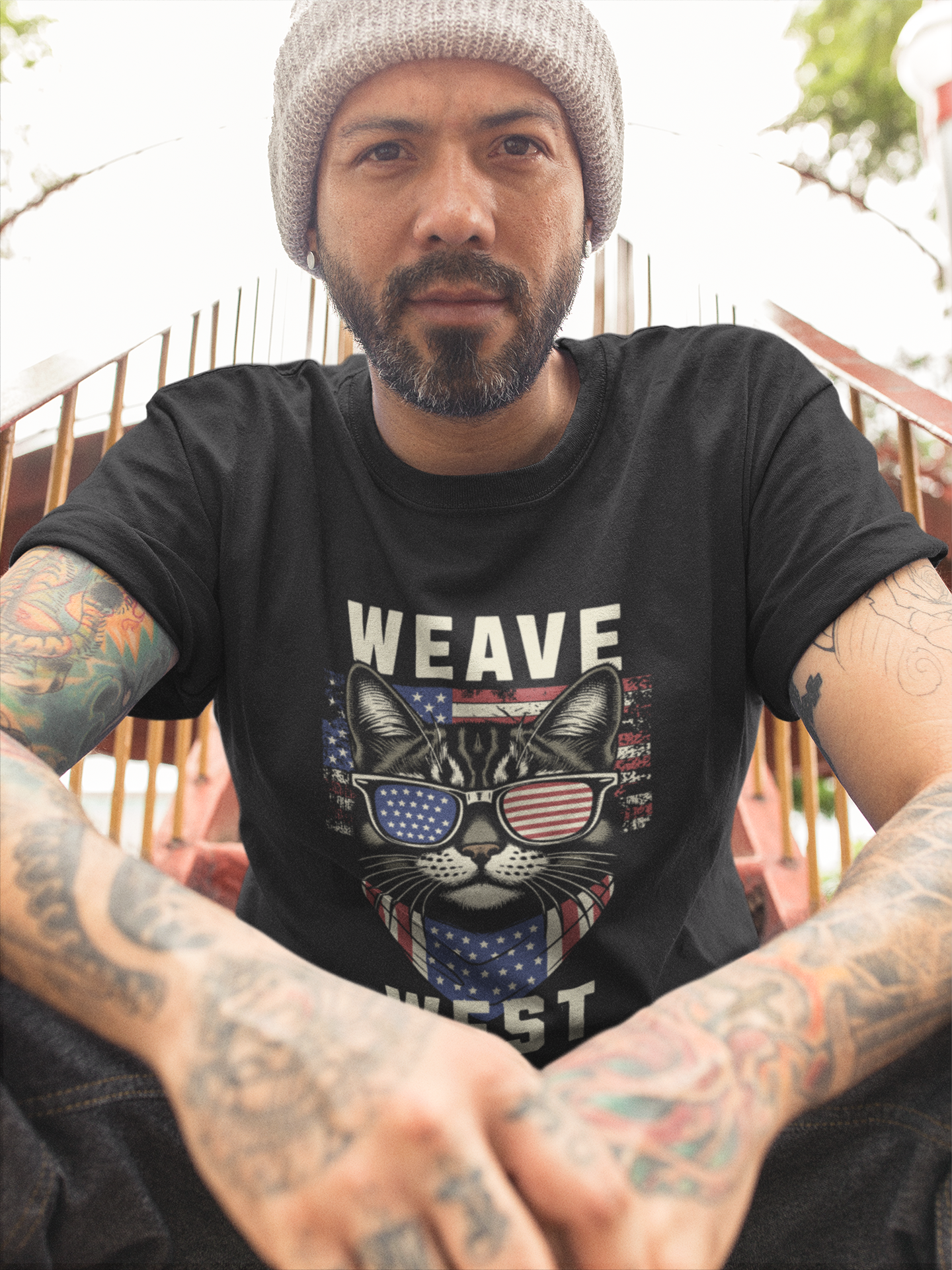 Soft Cotton Oversized Loose-Fit Tee (American Meow) - Weave West
