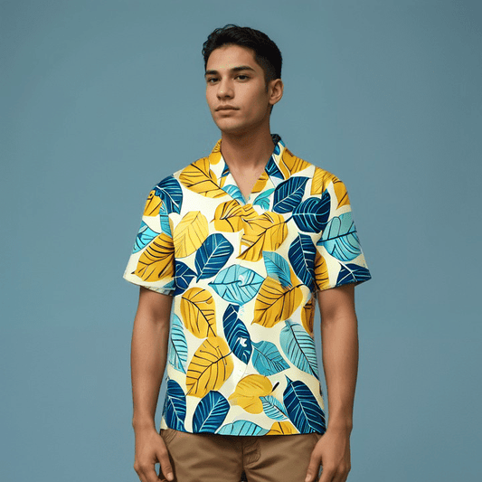 Hawaiian Shirt White Colorful Ash Leaf - Weave West