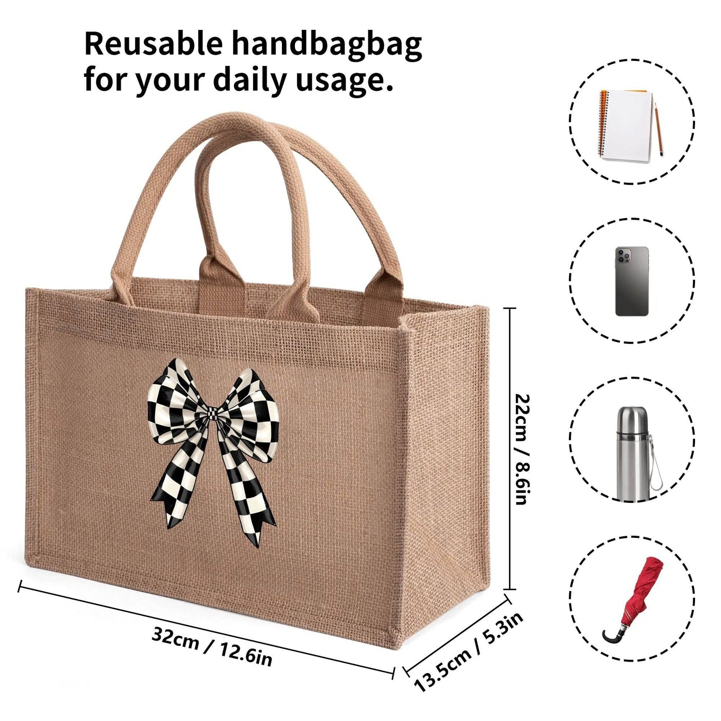 Burlap Tote Picnic Bag Bow 1 - Weave West