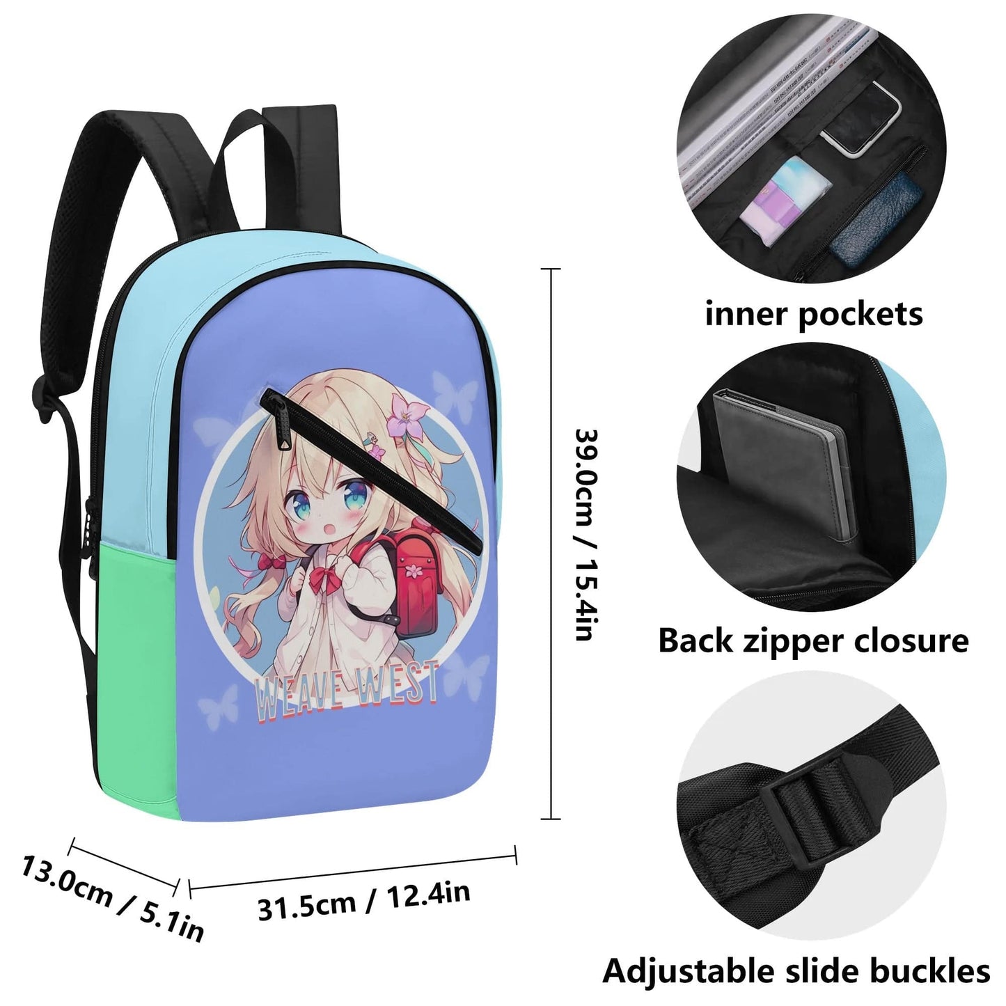 Everyday Backpack Butterfly Girl | Girl Diagonal Zipper School Backpack - Weave West