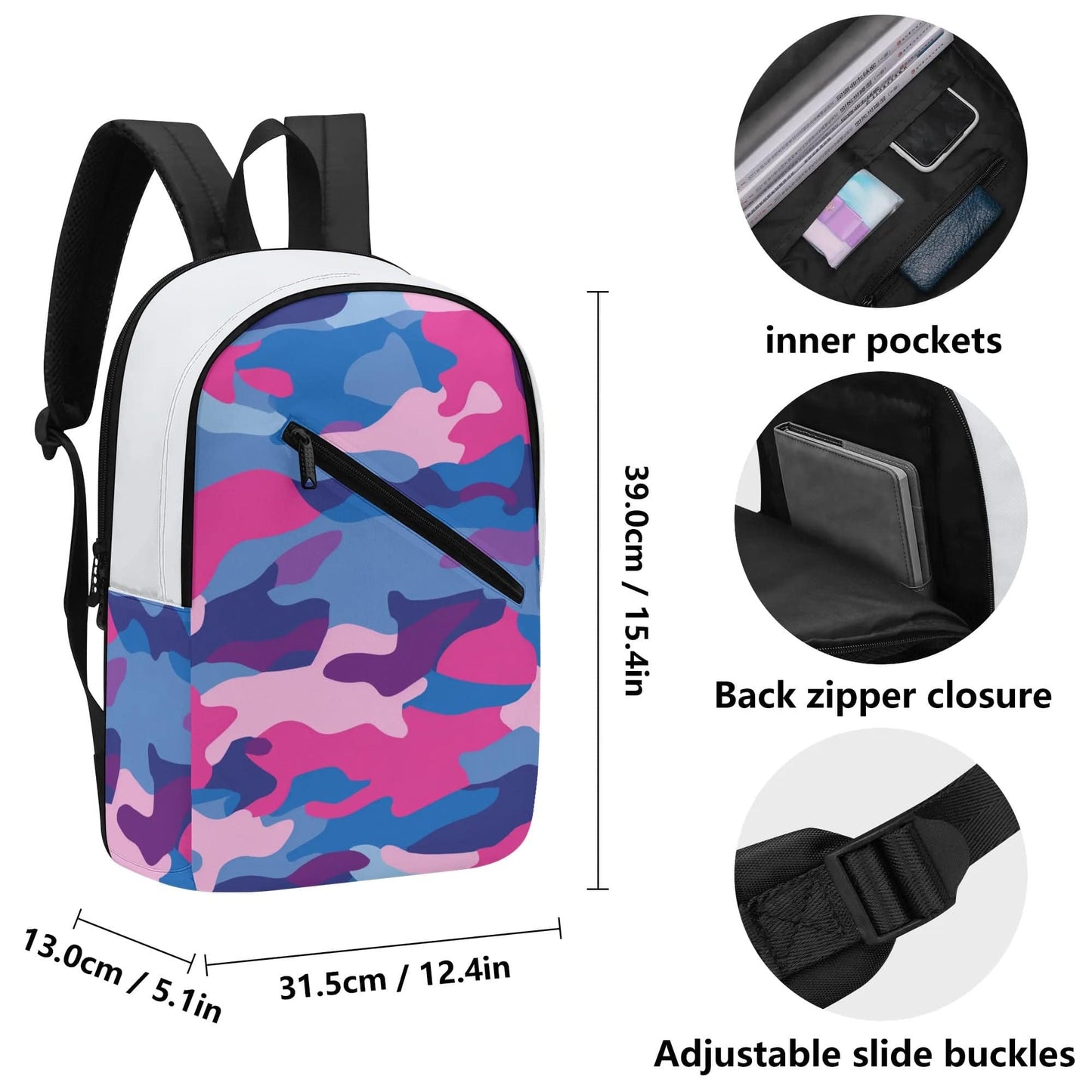 Everyday Backpack Camo 1 | Girl Diagonal Zipper School Backpack - Weave West