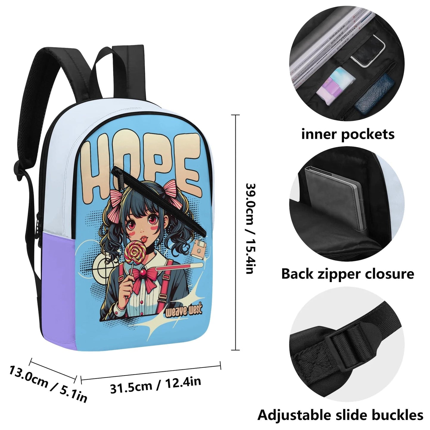 Everyday Backpack Hope | Girl Diagonal Zipper School Backpack - Weave West