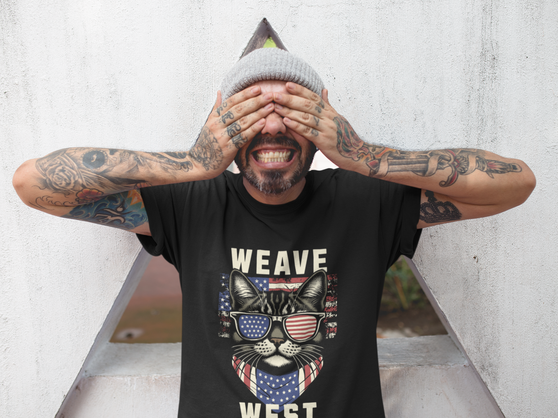 Soft Cotton Oversized Loose-Fit Tee (American Meow) - Weave West