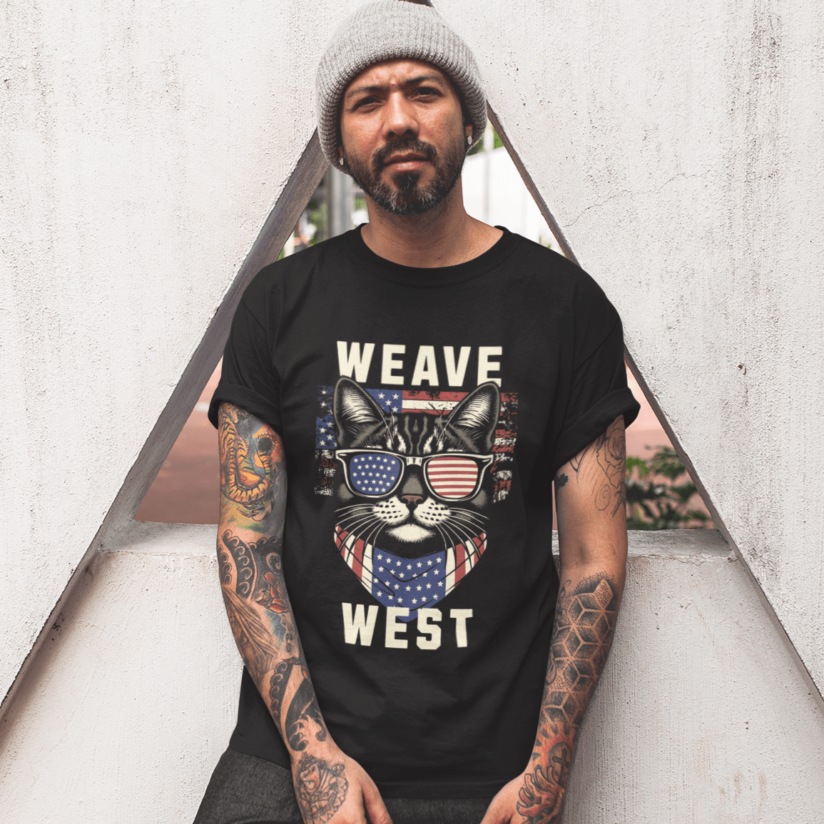 Soft Cotton Oversized Loose-Fit Tee (American Meow) - Weave West