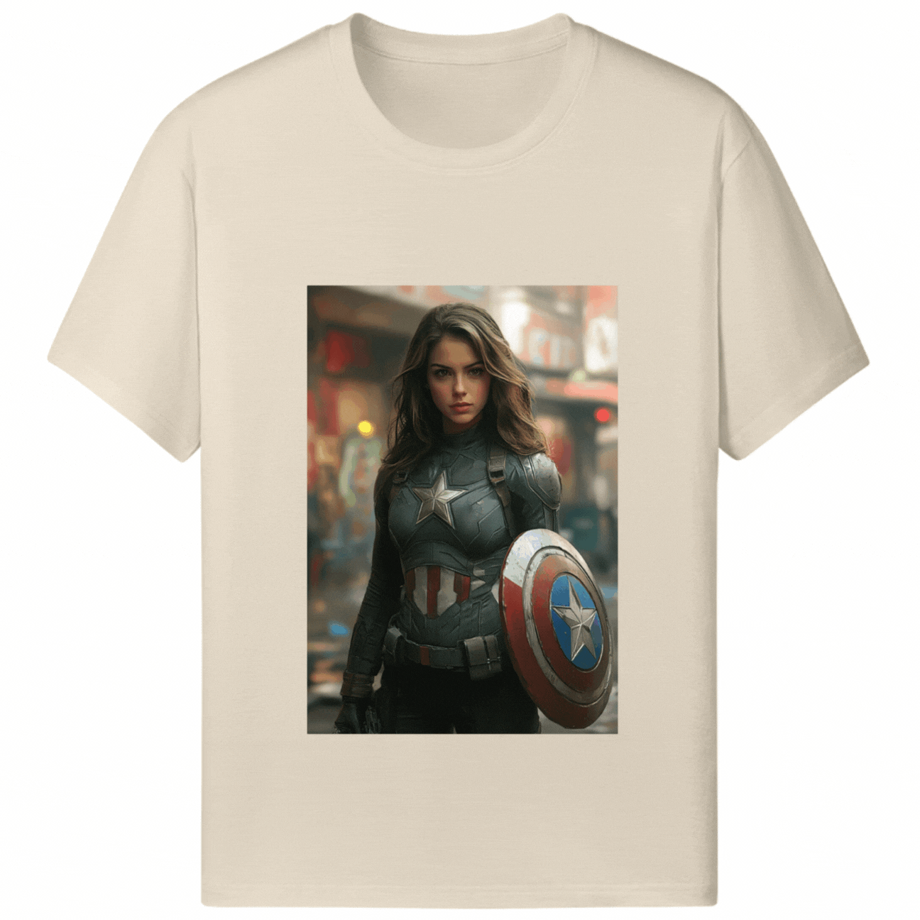 Customized Halloween Beige Tee Captain American Woman - Weave West