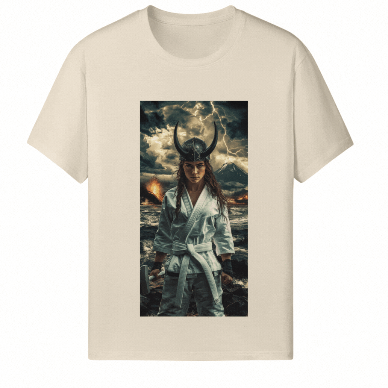 Customized Halloween Beige Tee Viking Girl - Weave West