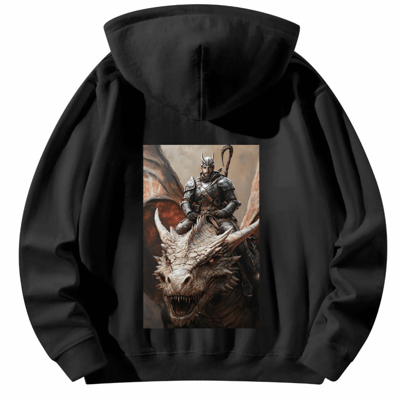 Halloween Customized Black Hoodie with Back Print Dragon RIder - Weave West