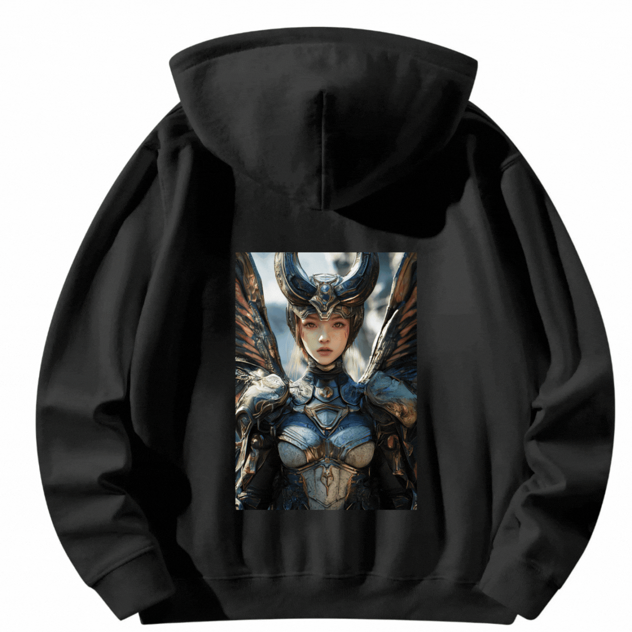 Halloween Customized Black Hoodie with Back Print Guardian Angel - Weave West