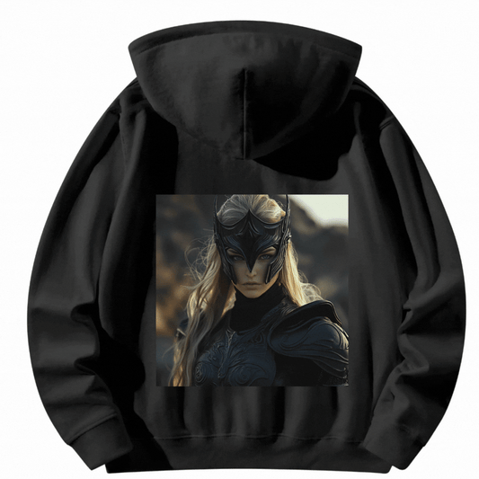 Halloween Customized Black Hoodie with Back Print Warrior - Weave West