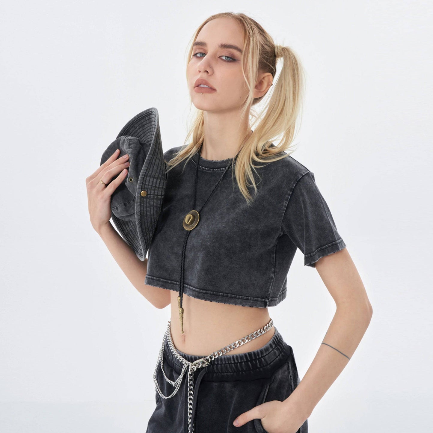 Soft Cotton Loose Snow Wash Crop Top Signature 1 | Loose Crop Shirt - Weave West
