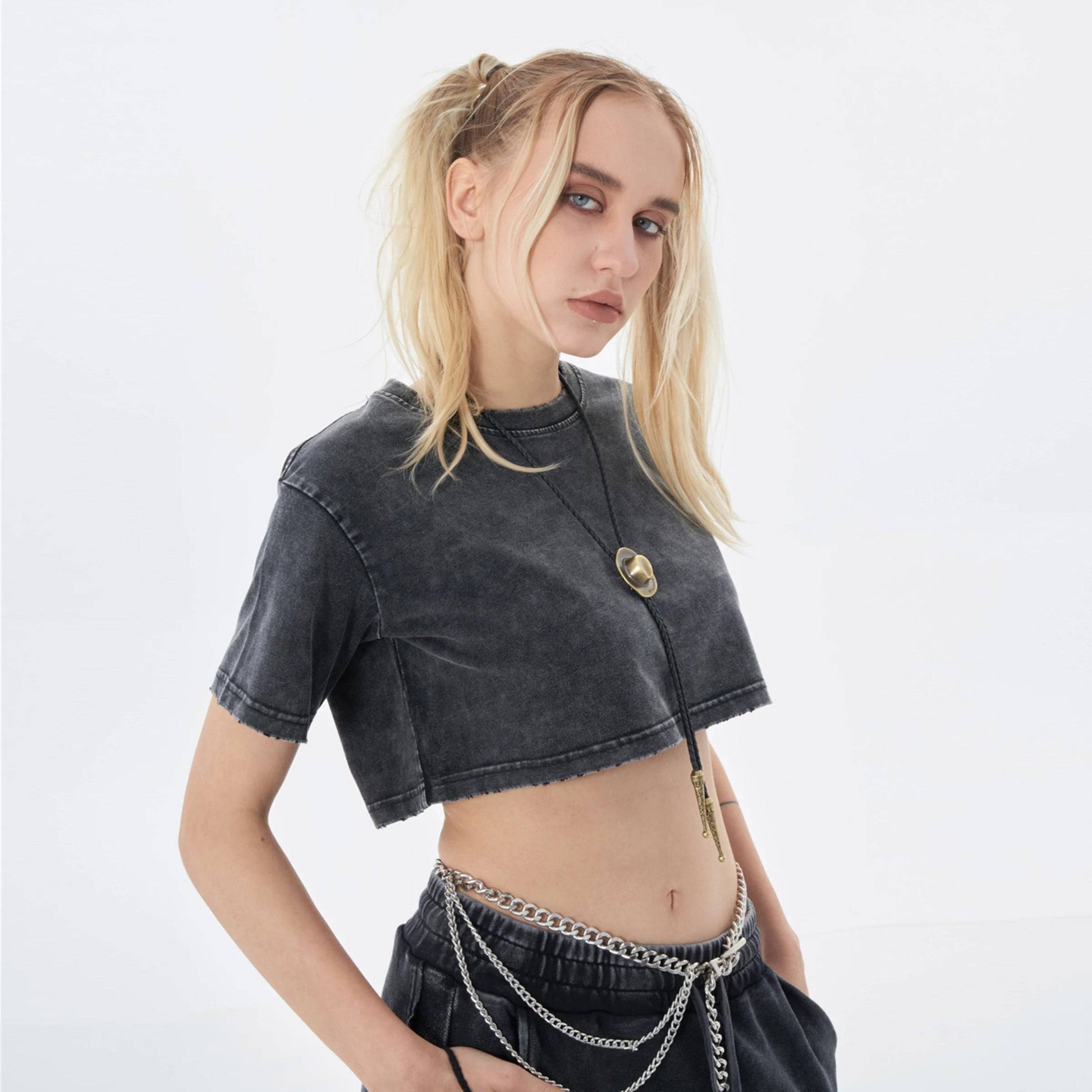 Soft Cotton Loose Snow Wash Crop Top Signature 2 | Loose Crop Shirt - Weave West