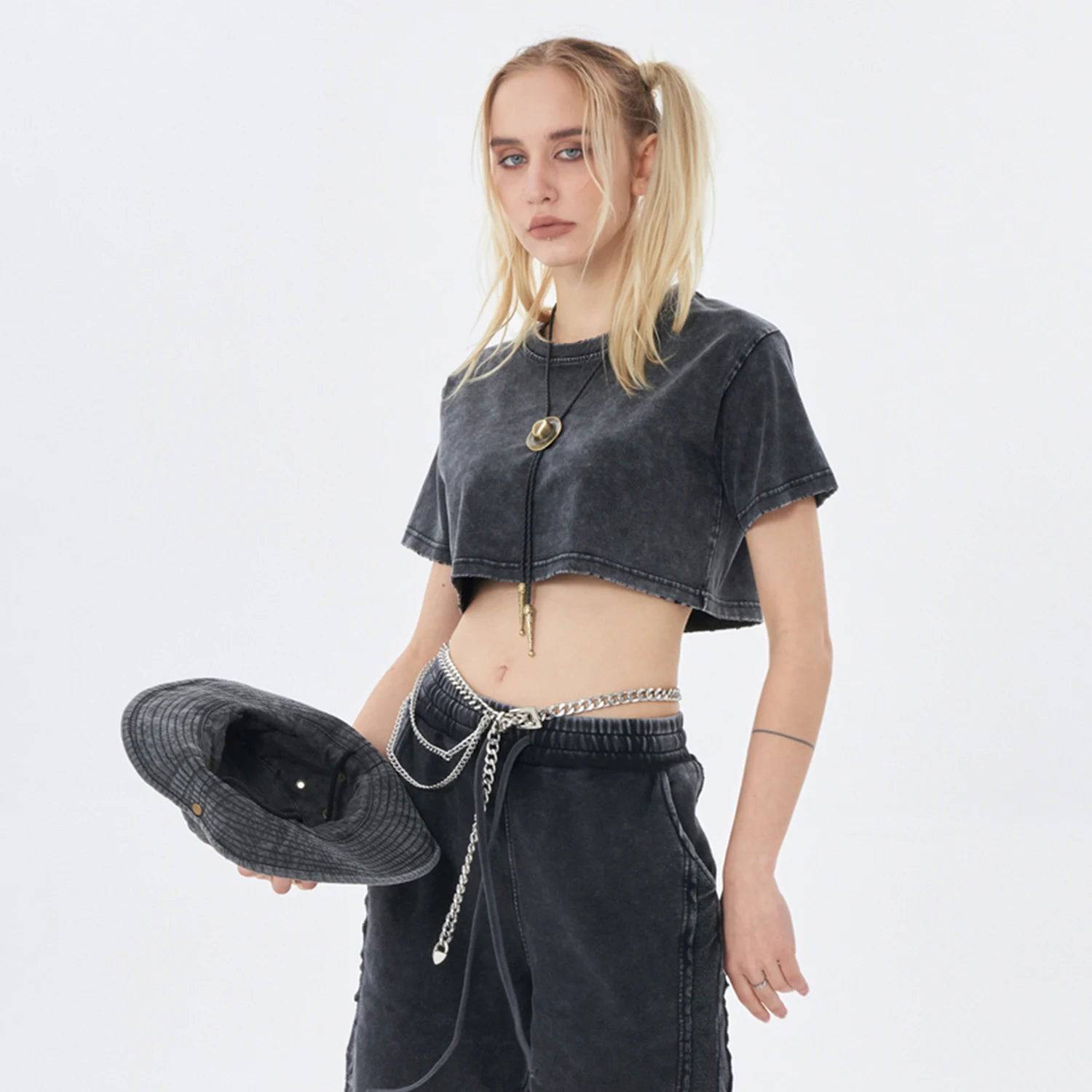 Soft Cotton Loose Snow Wash Crop Top Signature 2 | Loose Crop Shirt - Weave West
