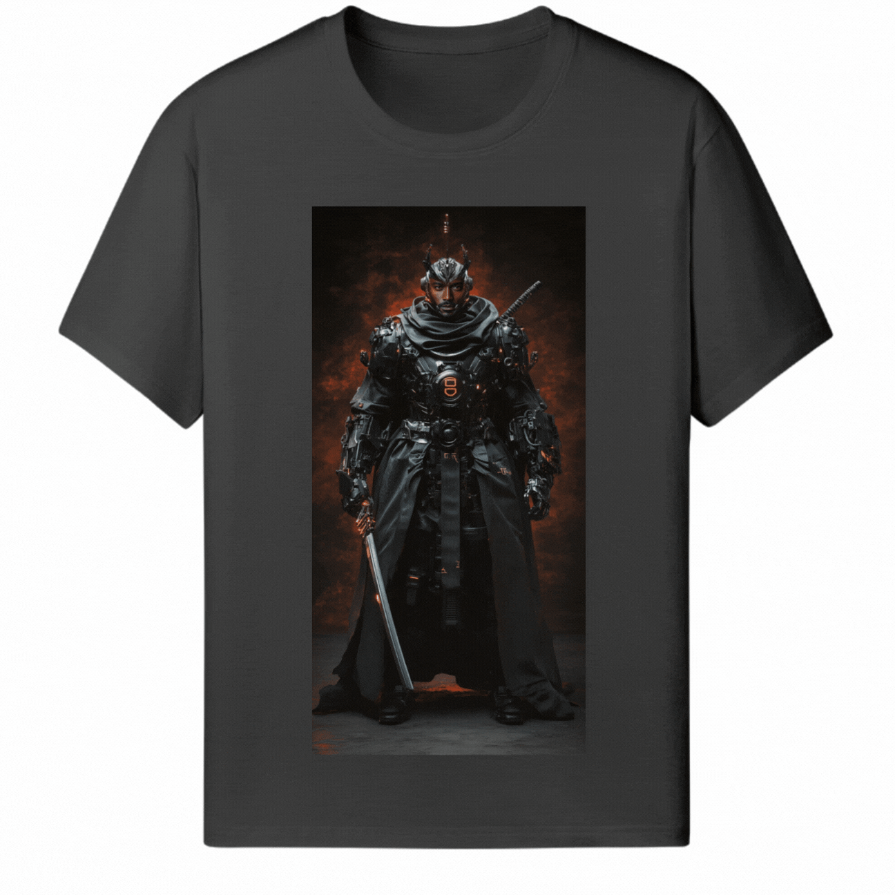 Customized Halloween Black Tee Cyberpunk Samurai - Weave West