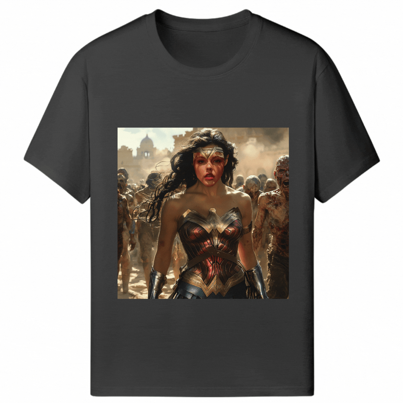 Customized Halloween Black Tee Wonder Woman and Zombies - Weave West