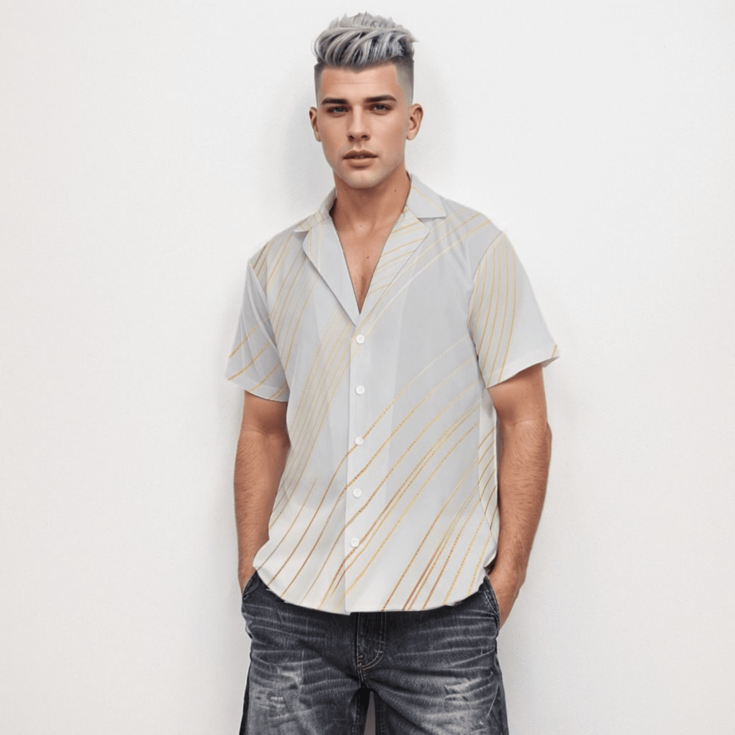 Body Fit Short Sleeve Shirt Stripe 6 - Weave West
